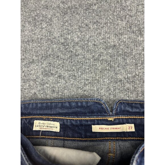 Levi's Ribcage Straight Jeans Womens 27x27 Blue High Rise Button Fly Raw Hem - Picture 2 of 10